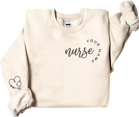Suseaz Personalized Embroidered Nurse Sweatshirt, Custom Name Nurse Sweatshirt, Gift For Nurse, Women, Nursing School Shirt