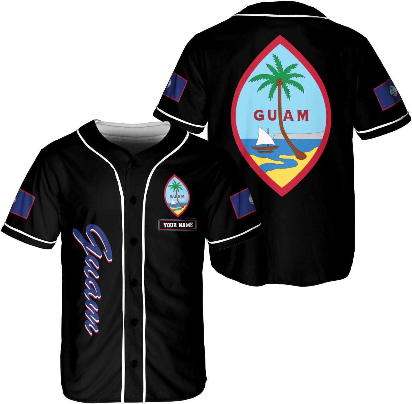 Leprints Personalized Guam Baseball Jersey Shirt, Guahan Flag Jersey, Guam Islander Pride Jersey for Men and Women