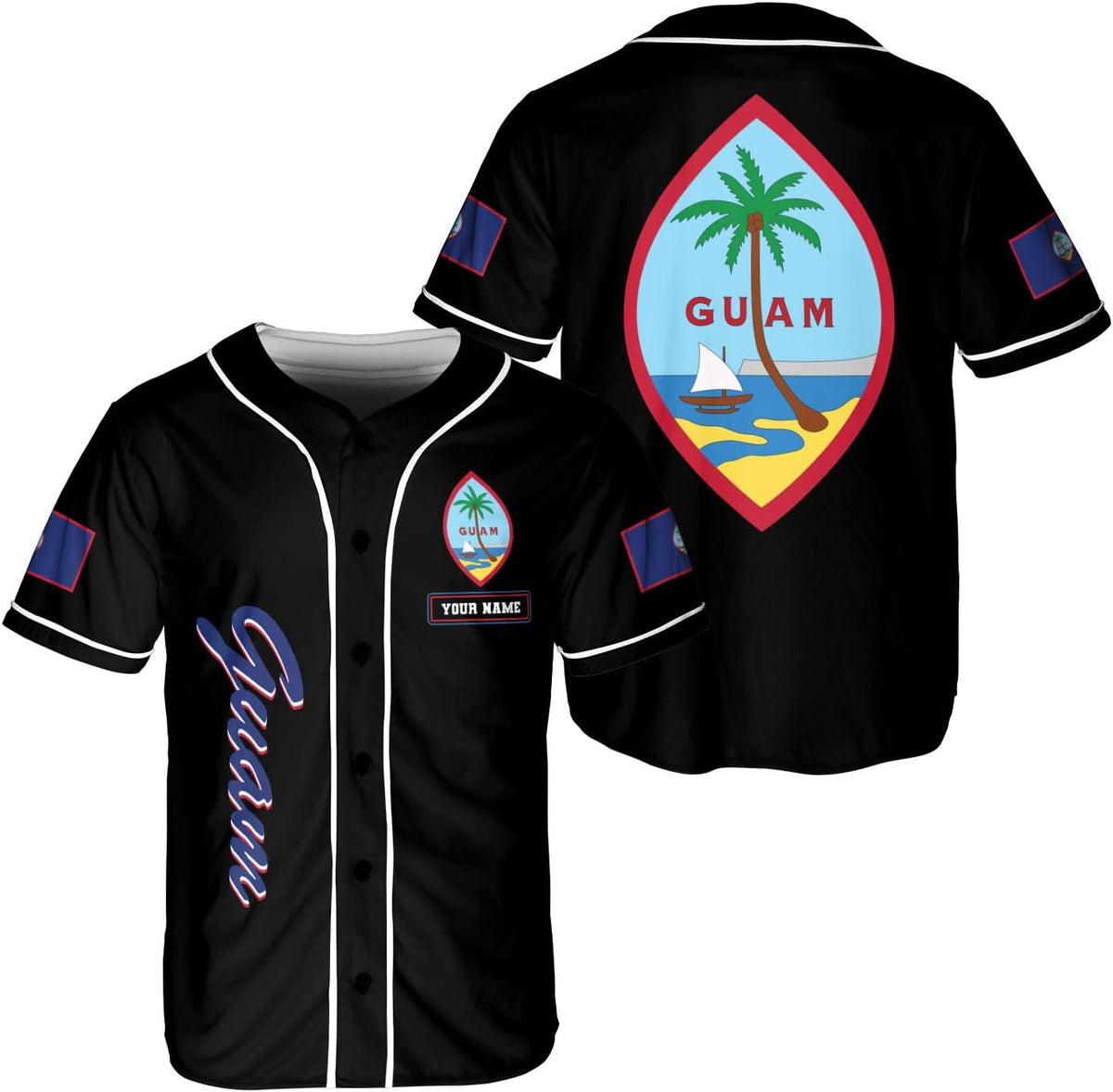 Leprints Personalized Guam Baseball Jersey Shirt, Guahan Flag Jersey, Guam Islander Pride Jersey for Men and Women