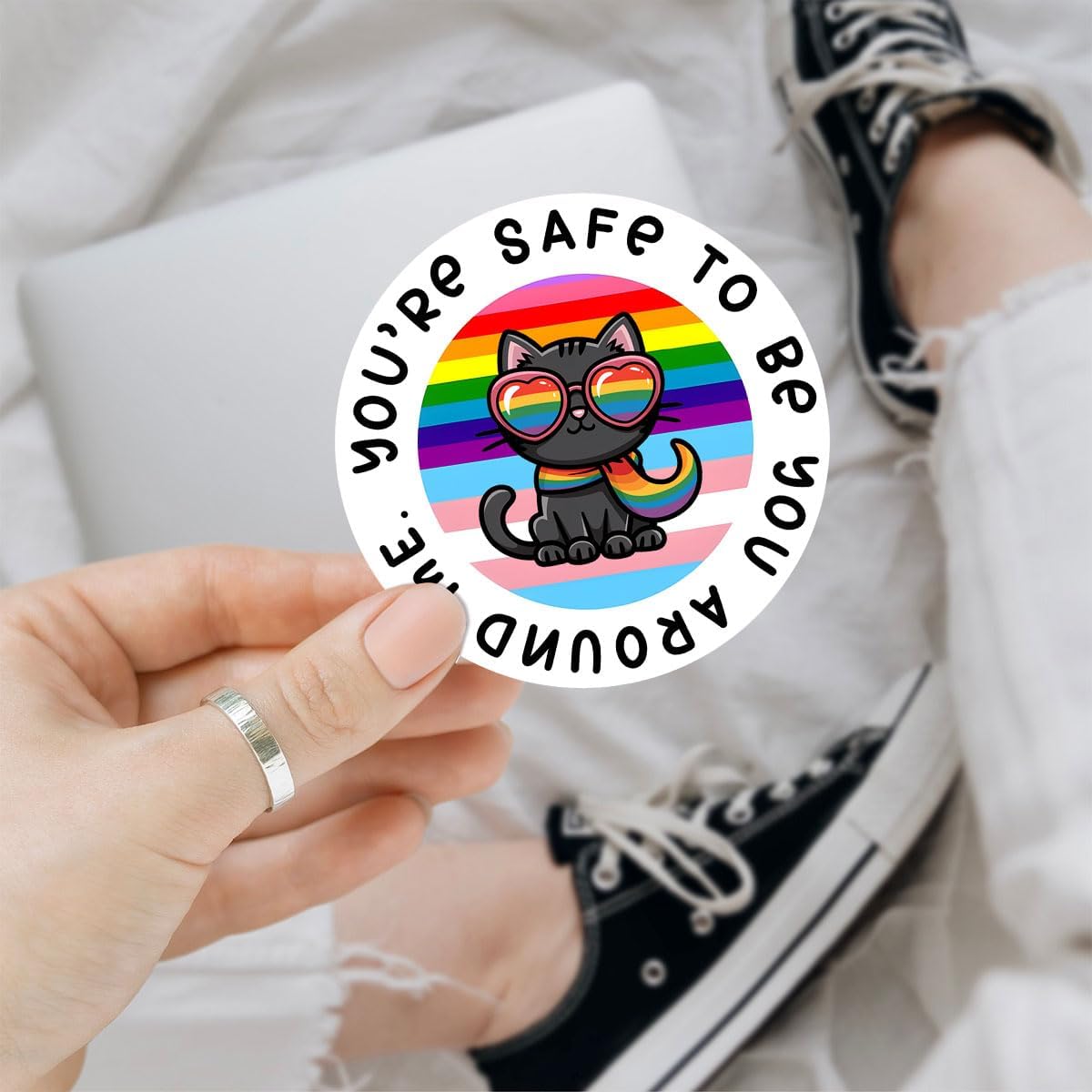 3 Pcs You're Safe to Be You Around Me Pride LGBTQ+ Flag Trans Colors Pride Month Lesbian Queer Bisexual Sticker for Laptop Phone Water Bottle Cars Phone Case Laptop 3"x3"