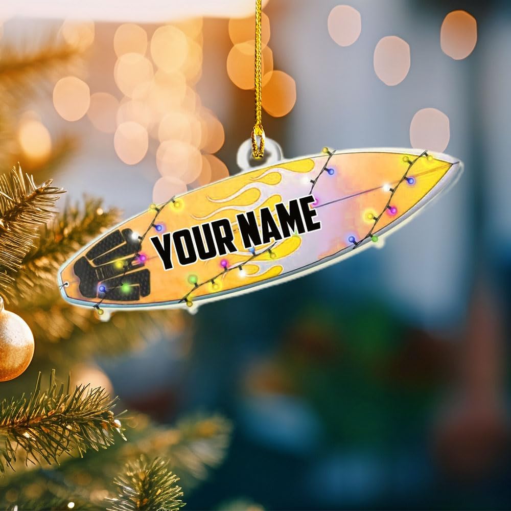 Personalized Surfboard Christmas Ornament, Surfing Wood, Custom Name, Photo Surfing Player Ornament, Surfboard Surf Boy Girl Surfer Ornament Keepsakes, Surfboarding Lovers Ornament (1, SF9)