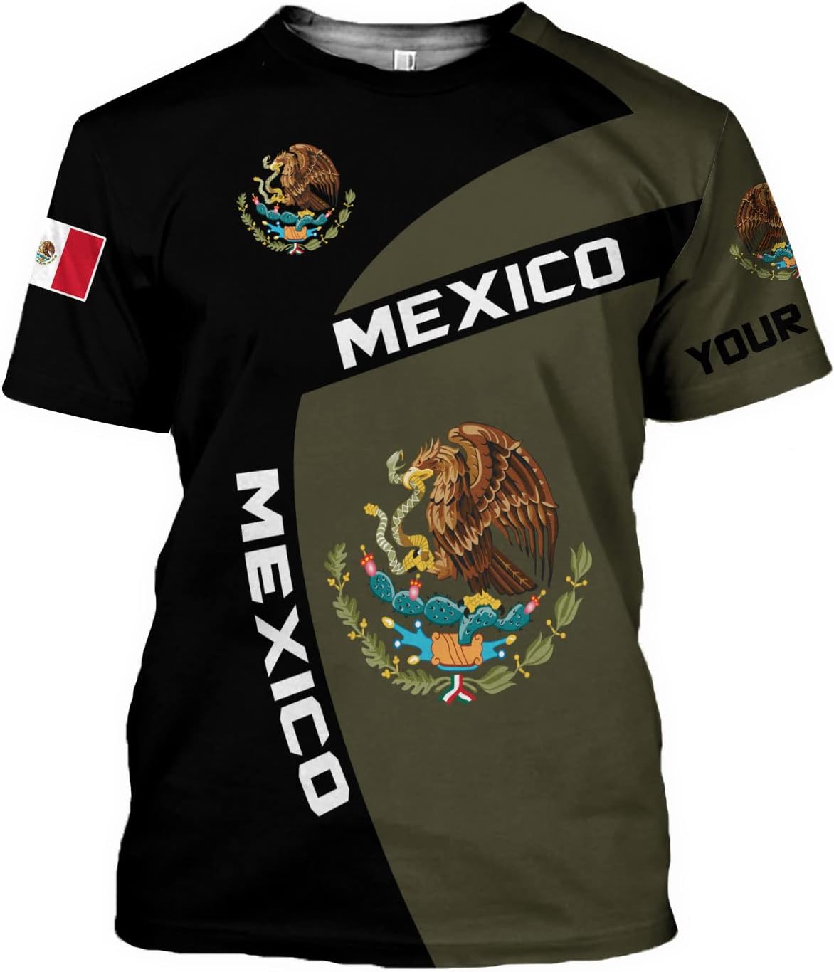 Customized Name Eagle Mexico Mexican US Flag Unisex 3D All Over Printed Sportwear, T Shirt for Men Women Adult Full Size S-5XL TS10