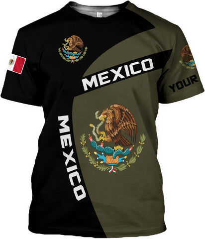 Customized Name Eagle Mexico Mexican US Flag Unisex 3D All Over Printed Sportwear, T Shirt for Men Women Adult Full Size S-5XL TS10