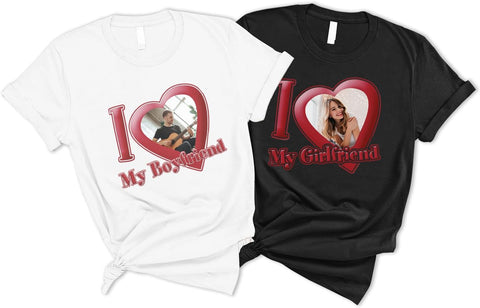 Personalized I Love My Girlfriend Custom Photo Shirt I Love My Boyfriend Gifts for Men, Women Valentine, Birthday Shirt Gift