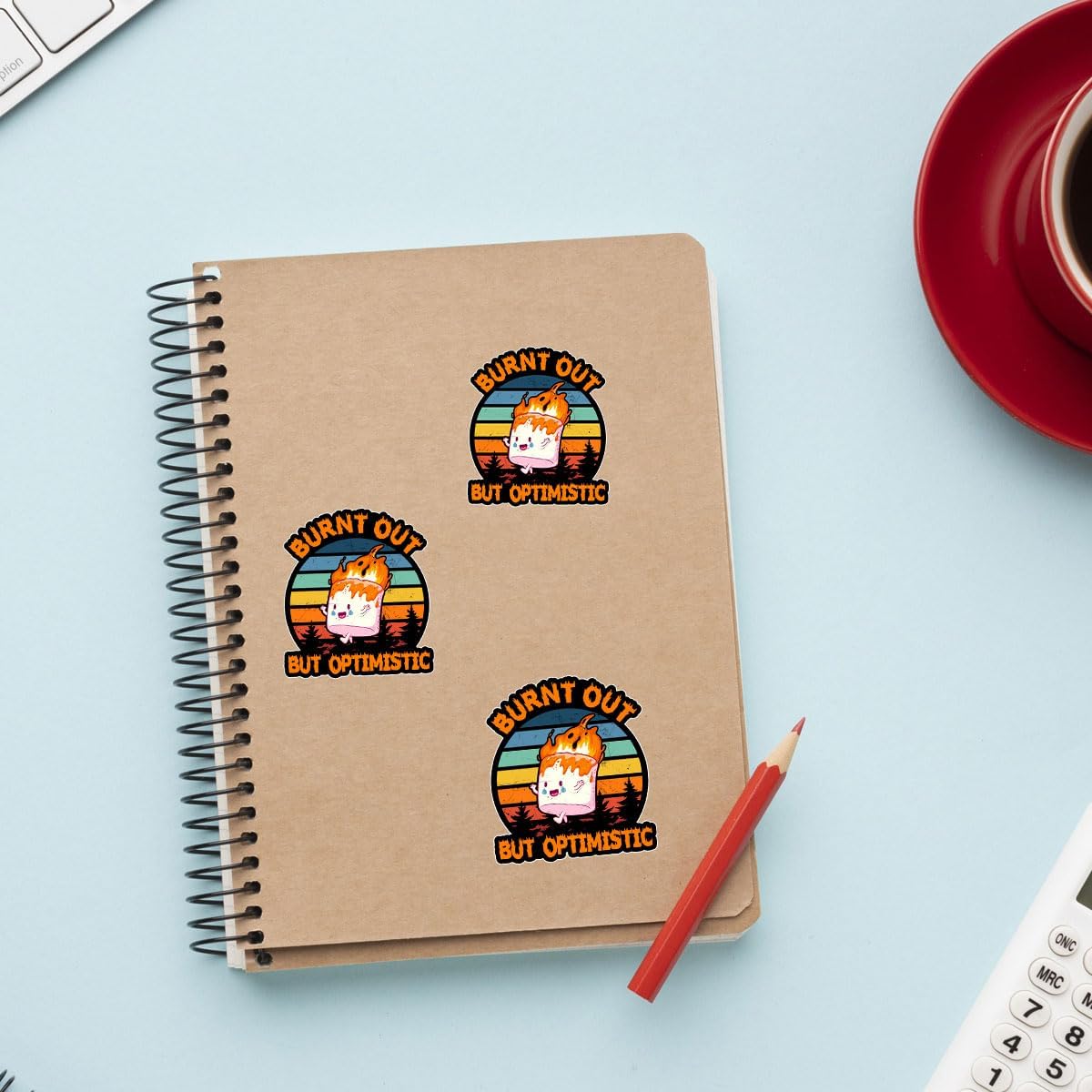 3Pcs Burnt Out but Optimistic Sticker Funny Matte Healthcare Nurse Nursing Mental Health Cute Marshmallow Humor Stickers Optimistic and Sarcastic Decal for Laptop Bottle Phone Car Hard Hat 3"x3"