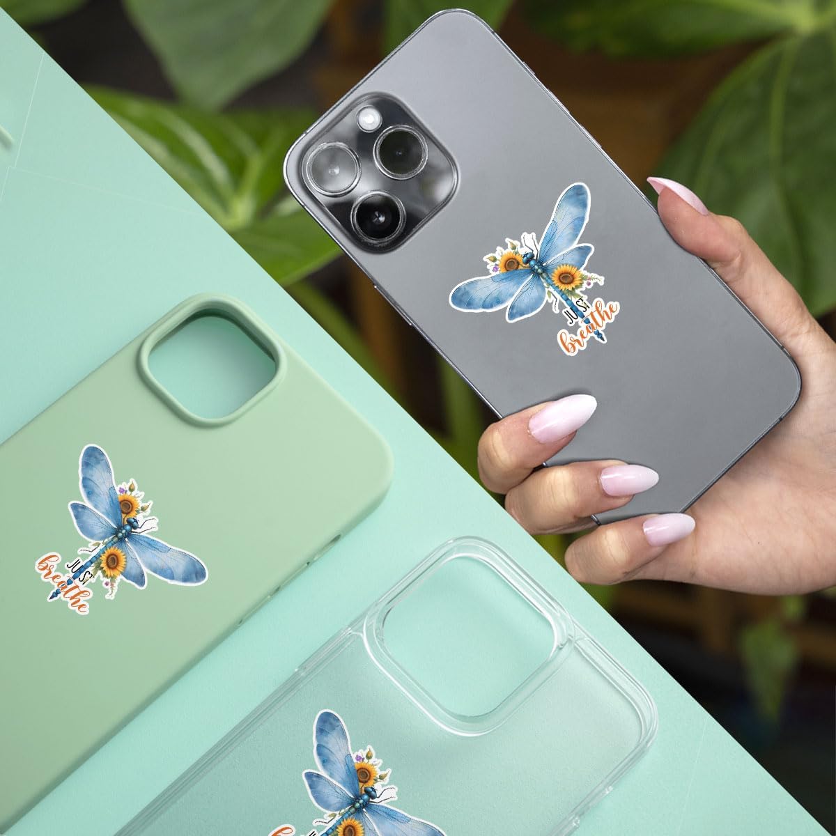 3 Pcs Breathe Sticker, Inspirational Just Breathe Quotes Sticker, Dragonfly Car Decal, Positivity Stickers - Stickers for Laptop Water Bottle Phone Car Window Helmet Vinyl Stickers 3 Inches