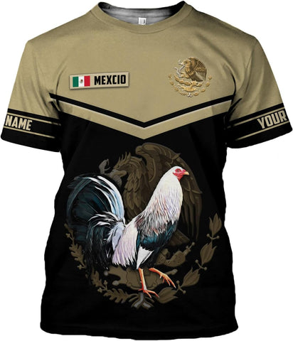 MoonArt Personalized Name Mexican Shirts for Men, Rooster Mexico Shirts for Men, Mexico Shirt Eagle Flag Mexican Eagle