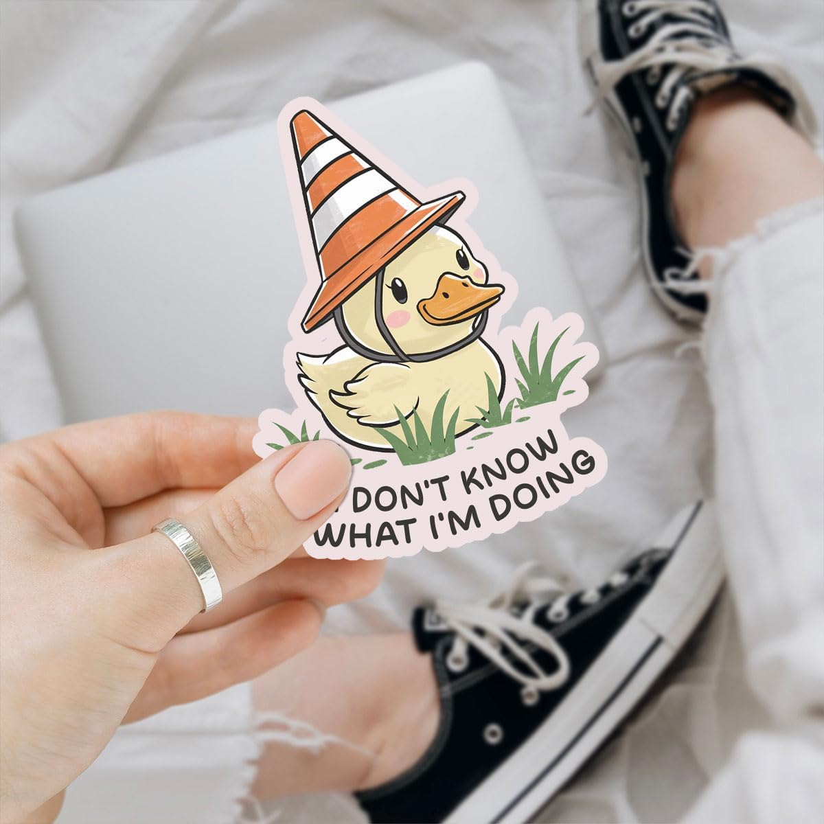 3Pcs I Don't Know What I'm Doing Duck Sticker, I Have No Idea What I'm Doing Bumper Sticker, Fun Yellow Duck with Hat Sticker, Sarcastic Sticker - Stickers for Laptop Water Bottle Phone Car Helmet 3"