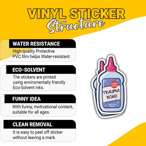 3 Pcs Trauma Bond Sticker, Funny Mental Health Gift for Therapy, Sarcastic Humor Bonding Decal, Self Care Notebook Vinyl Sticker 3 Inches for Water Bottle Laptop Phone Car Helmet