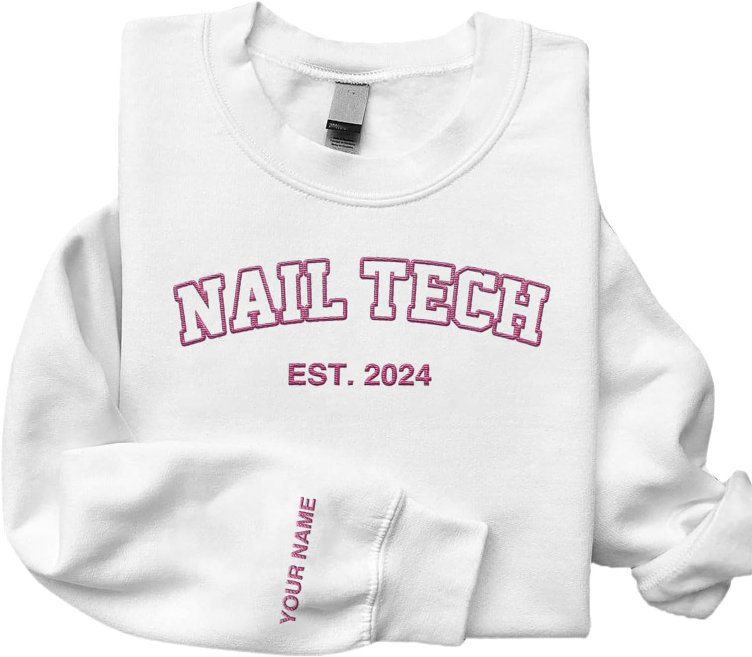 Personalized Embroidered Nail Tech Sweatshirt, Flower Nail Boss Technician Sweatshirt, Nail Stylist Nail Artist Gifts (Cotton, Nail 1)