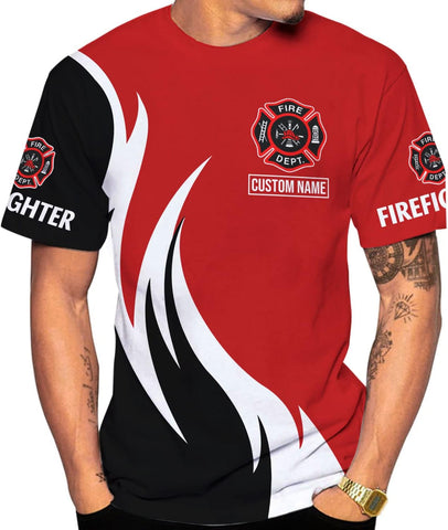 Vybonz Personalized Firefighter Shirt Custom Name Fire Man Firefighter Gift Tshirt 3D Shirts Unisex Tshirts 3D for Men Women