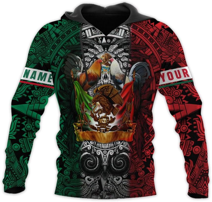 Woseprints Personalized Name Mexican Shirts for Men, Rooster Mexico Shirts for Men, Mexico Shirt Eagle Flag Mexican Eagle