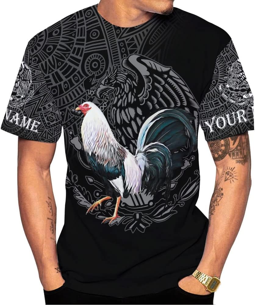 Personalized Rooster 3D, mexican shirts for men, camisas de galleros, custom name mexico shirt, Unisex 3D All Over Printed Sportwear, T Shirt For Men Women Adult Full Size S-5XL Mostefy TS02