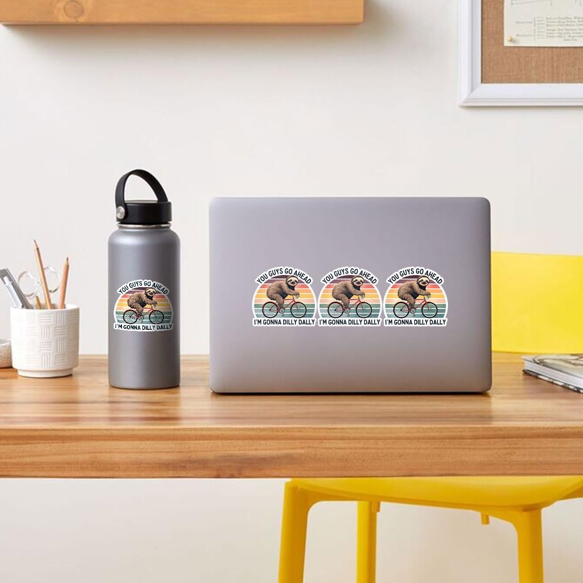 3 Pcs You Guys Go Ahead, I'm Gonna Dilly Dally Sticker, Sloth Bicycle Sticker, Cute Sloth Sticker Die-Cut Waterproof Vinyl Sticker for Laptop Phone 3"x3"