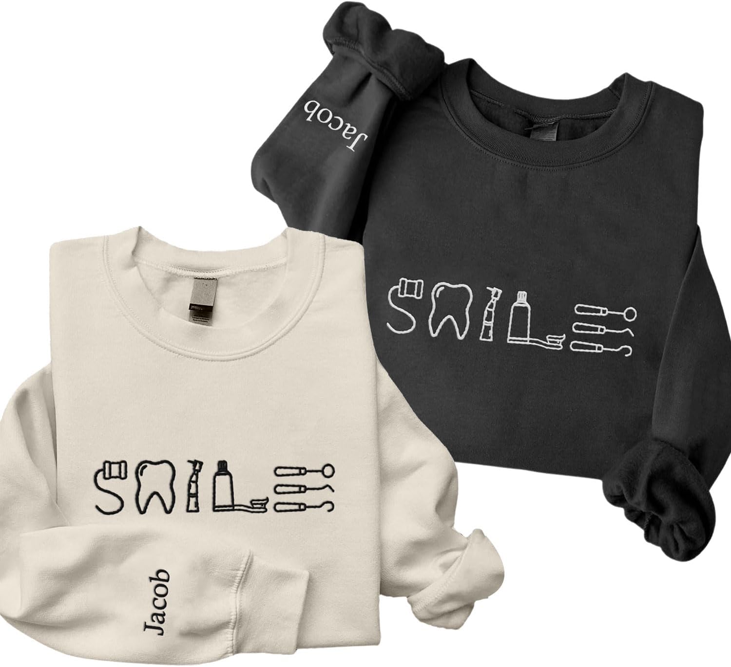 Personalized Dental Assistant Dental Hygienist Embroidered Sweatshirt Crew Neck Smile Dental Teeth Dentist Shirt Long Sleeve