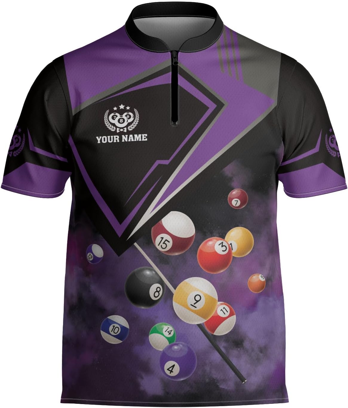Intenprints Personalized Billiard Jerseys, Billiards Shirts for Men, Custom 8 Pool Billiard Quarter-Zip Pool Billiard Gifts