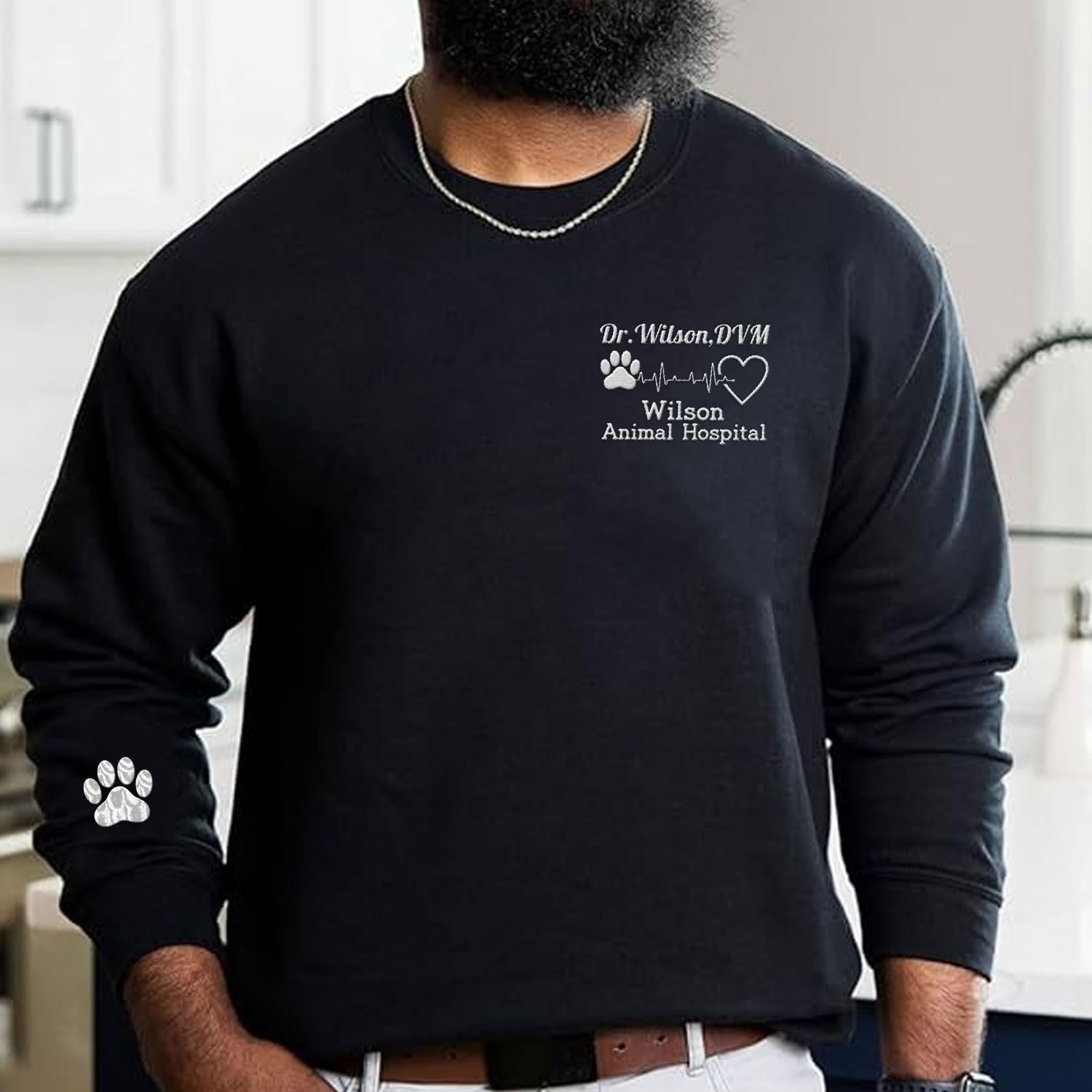 Intenprints Personalized Vet Embroidered Sweatshirt, Veterinarian Shirt with Name, Vet Tech Gift, Stethoscope and Dog Cat Paw