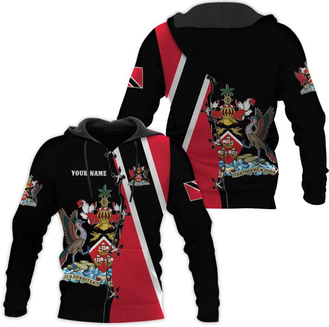 Vybonz Personalized Trinidad & Tobago Hoodie 3D Trinidad and Tobago Coat of Arms Flag Sweatshirt Trinidad Pride Zip Hoodie