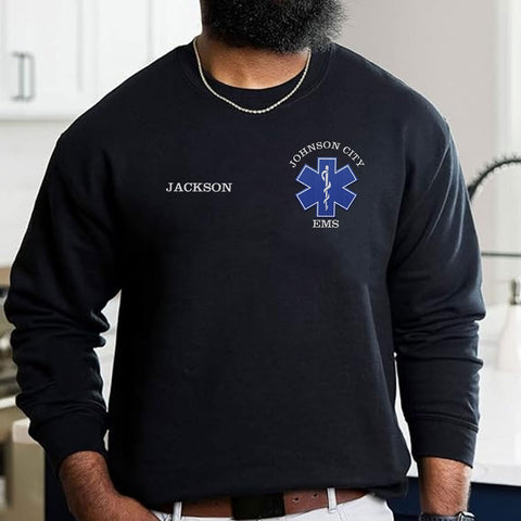 Intenprints Personalized EMS EMT Embroidered Sweatshirt, Custom EMS EMT Paramedic Uniform Emergency Medical Technician Shirts