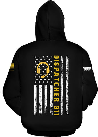 Leeprints Personalized 911 Dispatcher 3D Hoodie, Custom Sweatshirt, Thin Gold Line Flag 3D Zip Shirt