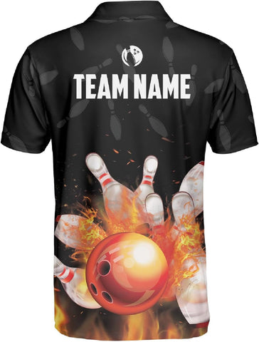 Personalized Name Bowling Polo Shirts 3D for Men & Women, Custom Bowling Shirts for Team, Bowling Team Polo Shirt (PE + 3-5% Spandex, PL101)