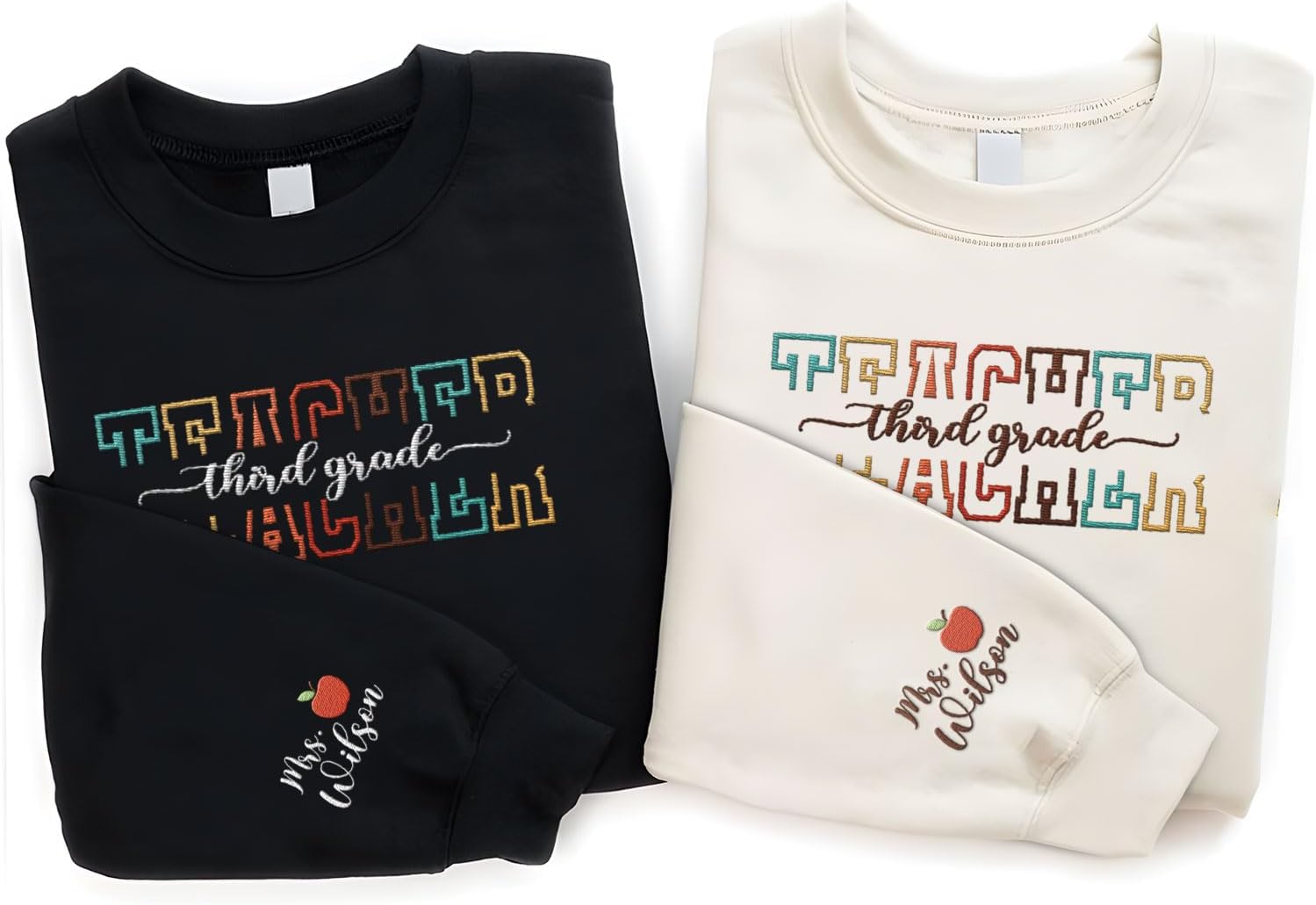 Custom Third Grade Embroidered Teacher T-Shirt Personalized Back to School Tee Teach Love Inspire Rainbow 3rd Grade Shirt