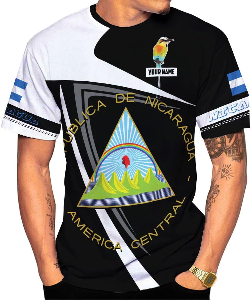 Rivelus Personalized Nicaragua Shirt 3D, Nicaragua Flag Shirts, Nicaraguan Camisas T-Shirt, Unisex Shirts for Men Women
