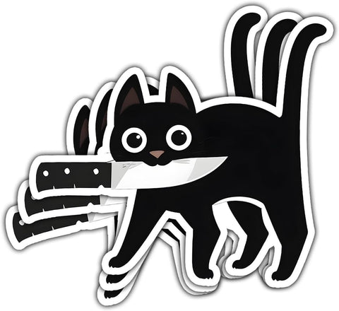(3 Pcs) Halloween Black Cat Stickers with Knife, Cat Car Stickers and Decals, Catnap Stickers - Stickers for Laptop Water Bottle Phone Car Window Helmet Vinyl Stickers 3 Inches (Cat & Knife 2)