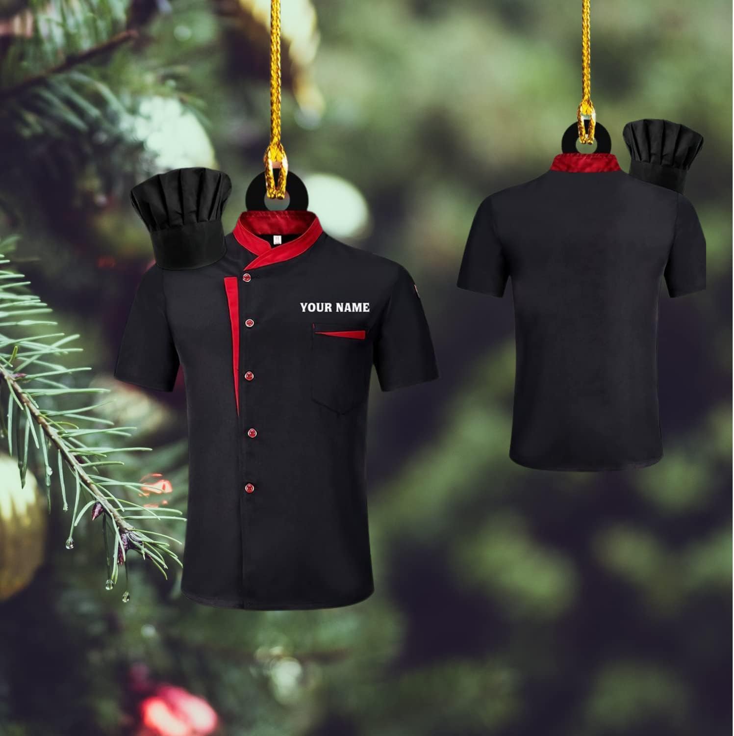 MoonArt Personalized Chef Black Shirt Ornament Christmas Chefs Hat Ornaments for Tree Chiefs O36 Multi-colored