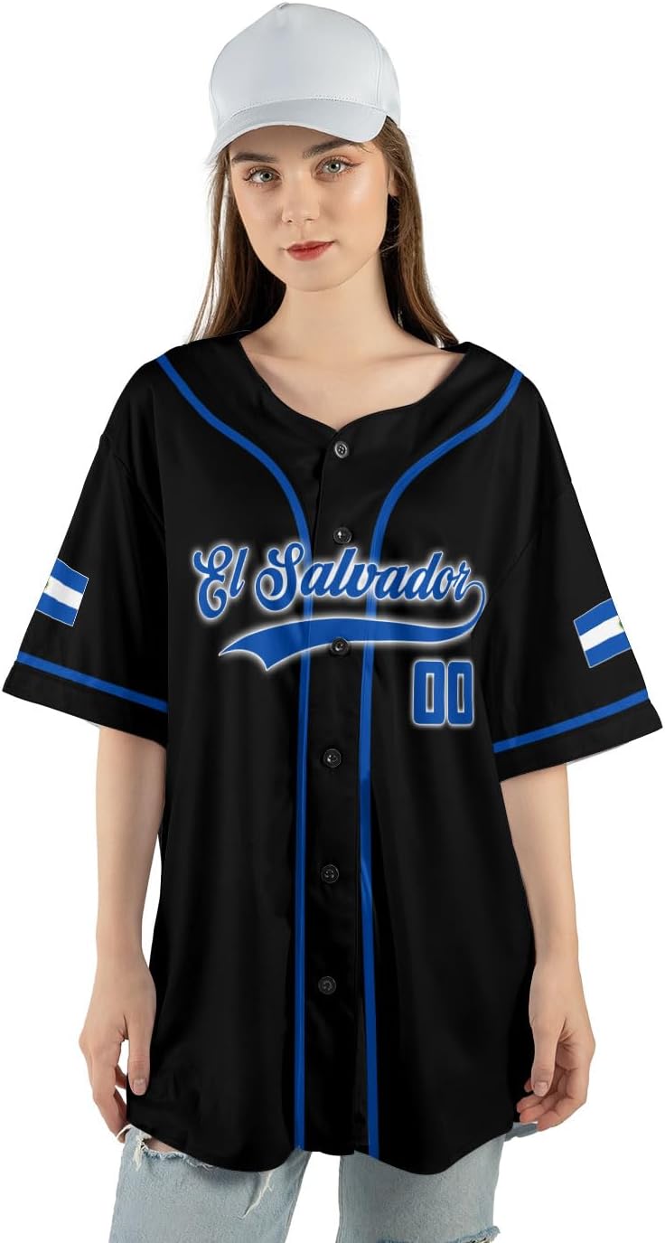 Personalized Name El Salvador Baseball Jersey Shirt El Salvador Flag Shirt Men Salvadorans Pride Jersey El Salvadoreña Tshirt