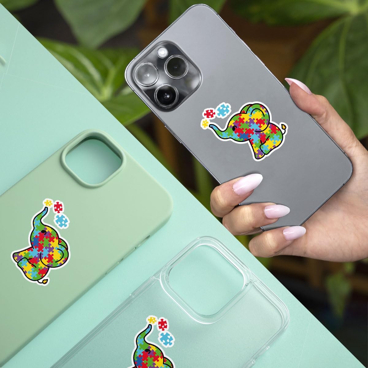 (3PCs) Autism Awareness Elephant Vinyl Sticker, Cute Elephant Puzzle Piece Sticker Vinyl Decal, Autism Awareness Waterproof Sticker - Stickers for Laptop Water Bottle Phone Car Helmet 3"
