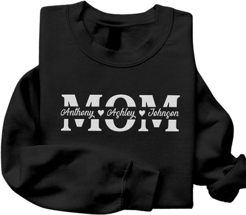 Embroidered Personalized Mom Sweatshirt, Mom Sweatshirt with Kids Names, Mama Est 2023 Sweatshirt for Mom (Cotton, SS147), Small-5X-Large