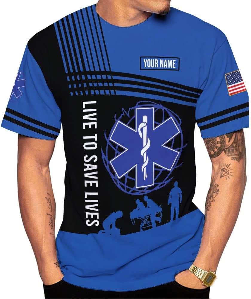 Vybonz Personalized Name Uniform Emergency Medical Technician T-Shirt, Paramedic Shirt, EMS Shirt, EMT Tshirt for Men & Woman