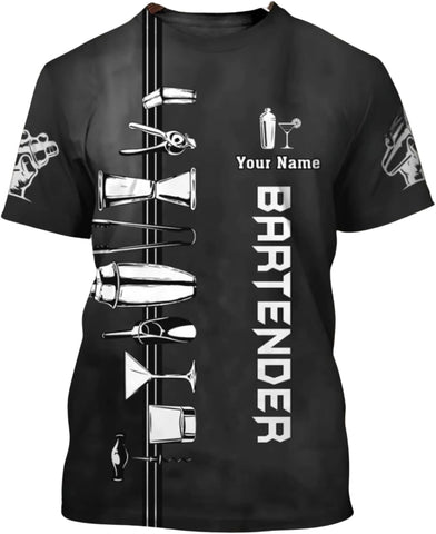 MAPrints Personalized Bartender Shirt Custom Bartender Tshirts Bartending 3D Tshirts Bartender Barista Camisas Tshirt for Men