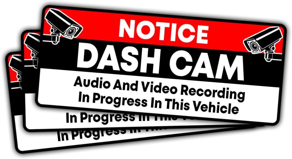 (3pcs) Dash Cam Sticker Dash Cam Recording Sticker, Audio and Video Recording - Stickers for Laptop Water Bottle Phone Car Window Helmet Vinyl Stickers 3 inches (Red)