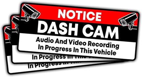 (3pcs) Dash Cam Sticker Dash Cam Recording Sticker, Audio and Video Recording - Stickers for Laptop Water Bottle Phone Car Window Helmet Vinyl Stickers 3 inches (Red)
