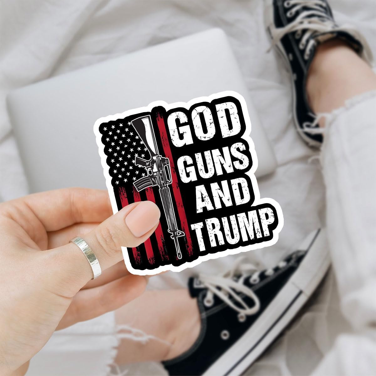 (3 Pcs) God Guns and Trump Sticker, Trump Stickers for Trucks, Trump Stickers for Cars- Decal Stickers for Laptop Water Bottle Phone Car Window Helmet Vinyl Stickers 3 Inches