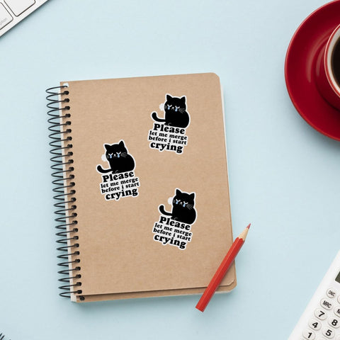3Pcs Please Let Me Merge Before I Start Crying Sticker, Let Me Merge Bumper Sticker, Sad Black Cat Vinyl Decal, Cute Crying Stickers - Sticker for Laptop Water Bottle Car Phone Hard Hat 3"