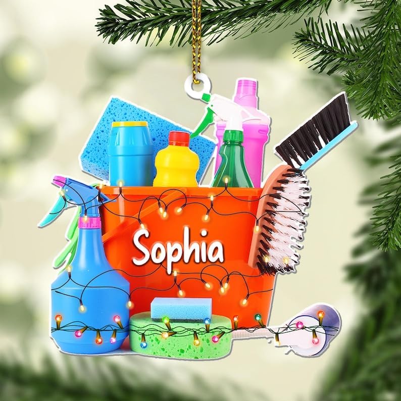 Intenprints Personalized Housekeeping Christmas Ornament, Housekeeping Keepsake, Janitor Cleaning Lady Ornament,Cleaning Service Christmas Ornament, Housekeeper Ornament (Style 14)