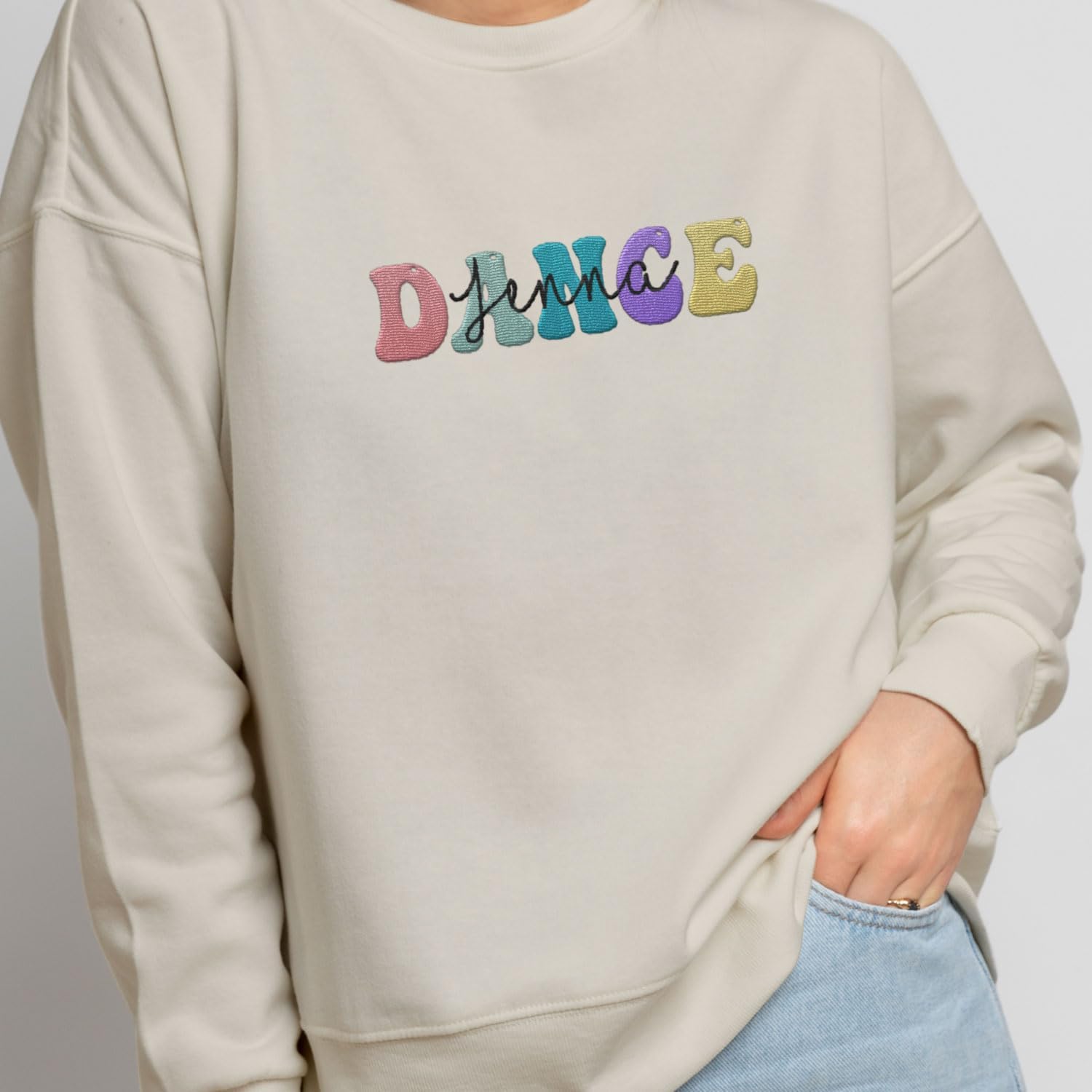 Custom Dance Embroidered Sweatshirt Women Long Sleeve Dancer Gift Shirts Crew Neck Casual Graphic Dance Mom Pullover Top