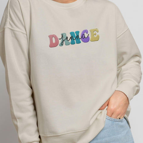 Custom Dance Embroidered Sweatshirt Women Long Sleeve Dancer Gift Shirts Crew Neck Casual Graphic Dance Mom Pullover Top