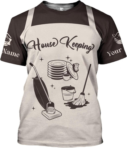 Personalized Housekeeping Shirts, Custom Cleaning Uniforms for Women 3D Cleaning Service Gifts Housekeeper Shirt Clean Lady