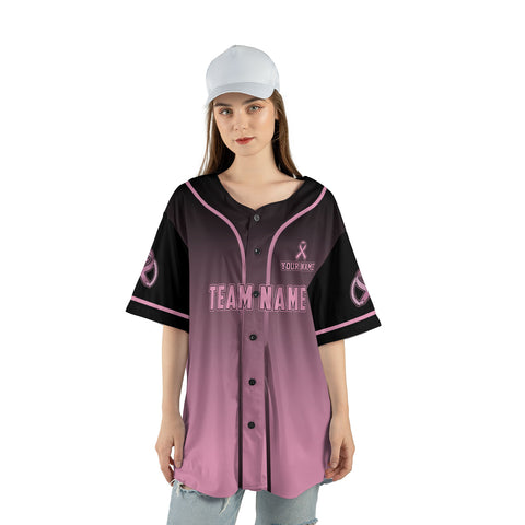 Personalized Name Number Team Name baclk and pink Breast Cancer Baseball Jersey, Breast Cancer Survivor Pride shirt for women men