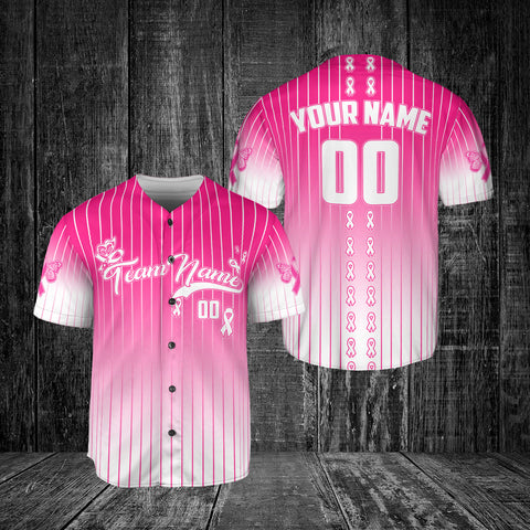 Custom Name Number Team Name Breast Cancer Baseball Jersey, Breast Cancer Survivor Pride unisex shirt for women men