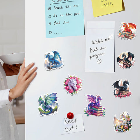 (10PCS) Fire Dragon Stickers 3in, Fantasy Dragons Stickers for Water Bottle Laptop, Kids gift Stickers Pack, book lover sticker