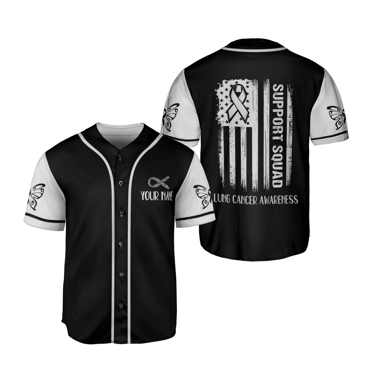 Personalized Name Lung Cancer Jersey, Support Squad Lung Cancer Awareness Baseball Jersey for women men