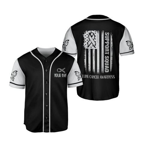Personalized Name Lung Cancer Jersey, Support Squad Lung Cancer Awareness Baseball Jersey for women men