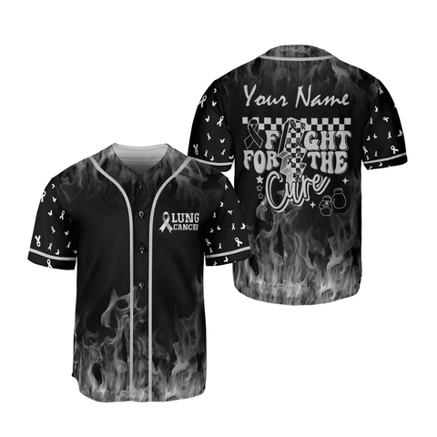 Customized Name Lung Cancer Jersey, Lung Cancer Awareness Fight for the cure Baseball Jersey for women men