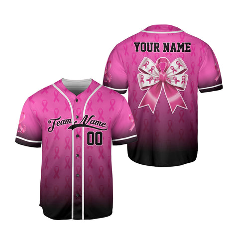 Personalized Name Team Name Number Breast Cancer Baseball Jersey, Breast Cancer Survivor Pride shirt for women men