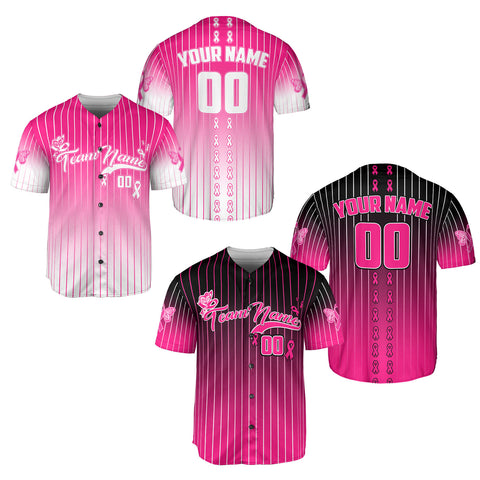 Custom Name Number Team Name Breast Cancer Baseball Jersey, Breast Cancer Survivor Pride unisex shirt for women men